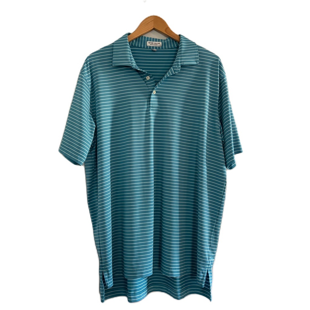 Peter Millar Summer Comfort Teal Striped Golf Polo Size XL